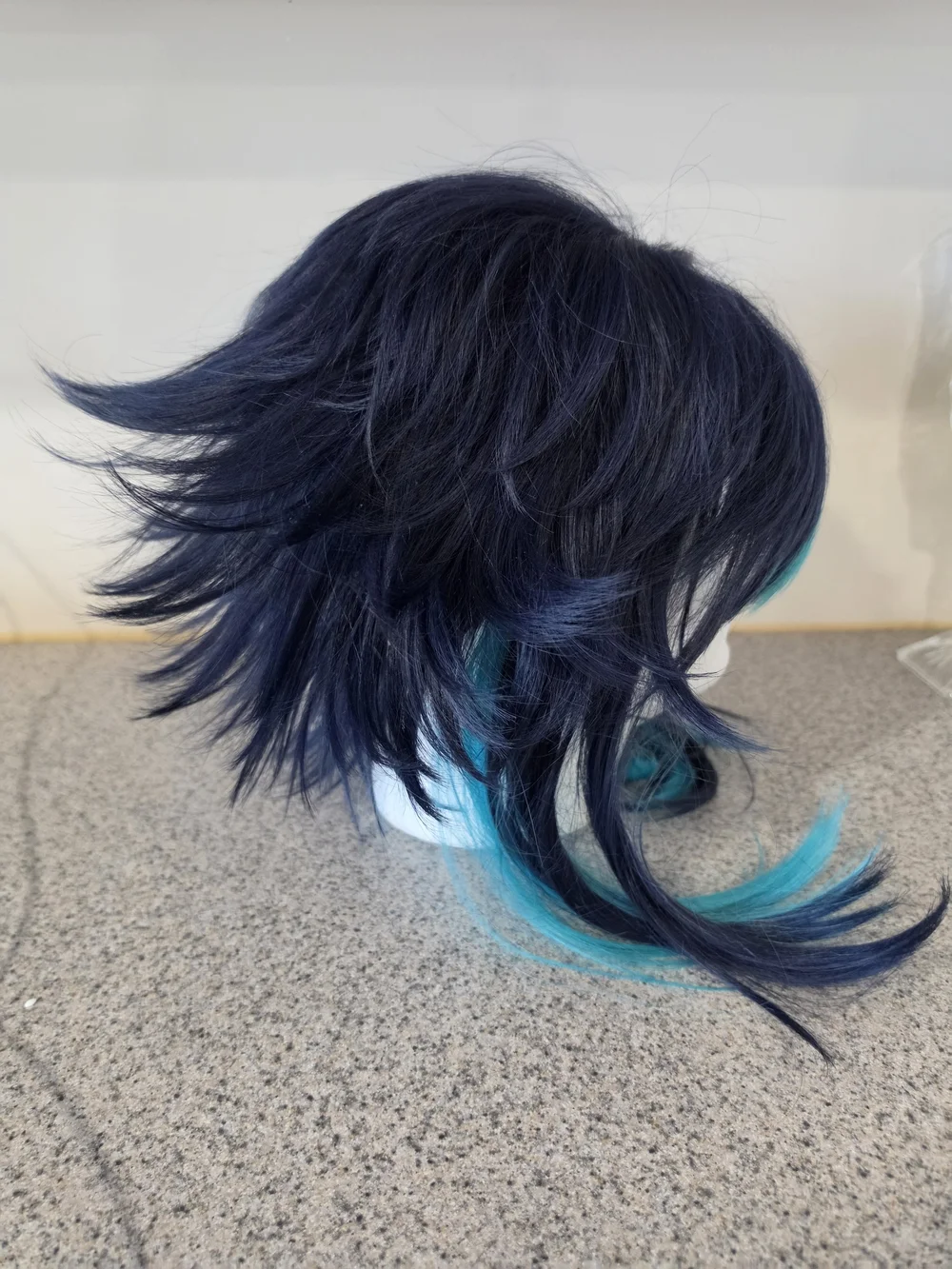 Two-Tone Navy and Teal Layered Women's Wig - Fashionable Synthetic Style
